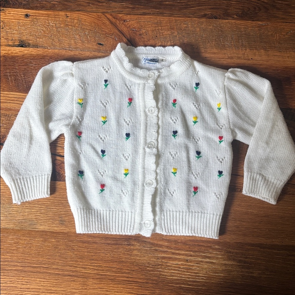 Friedknit Creations flower White Knit Sweater size 2T
